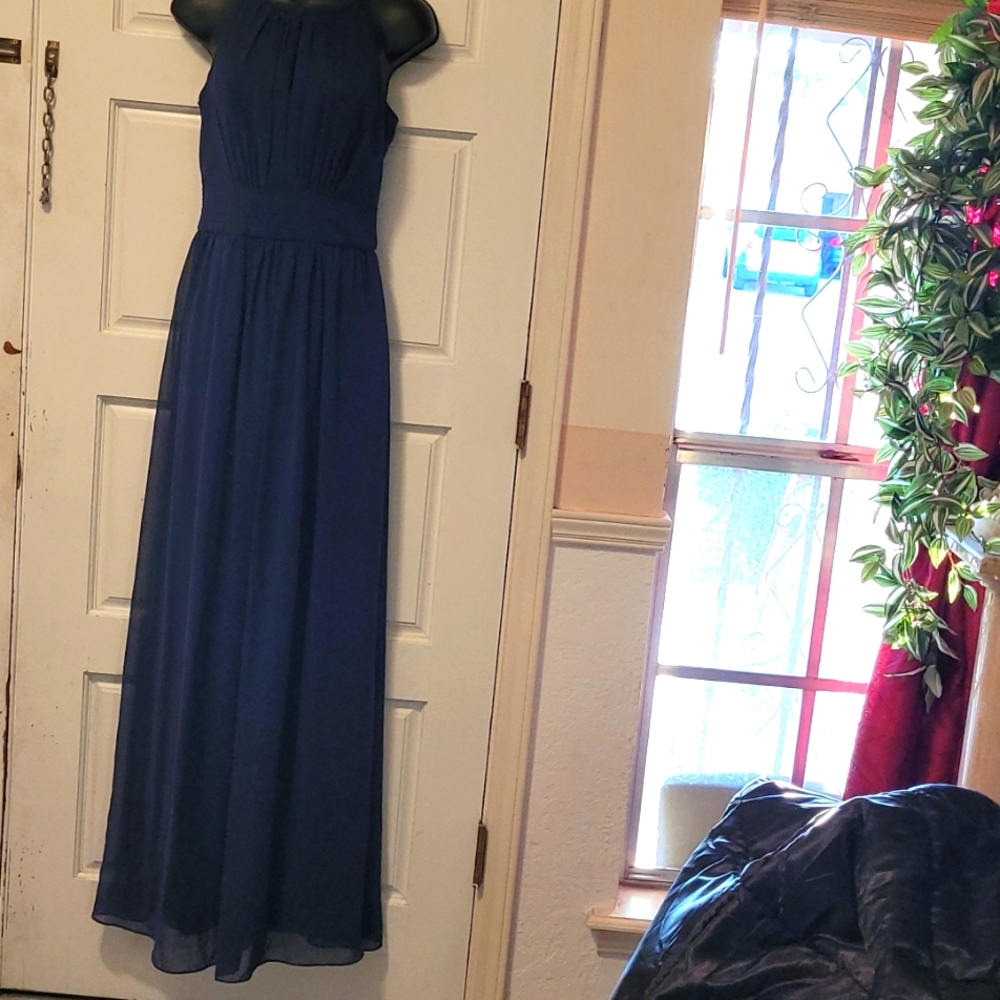 Long Navy Blue Evening Gown
